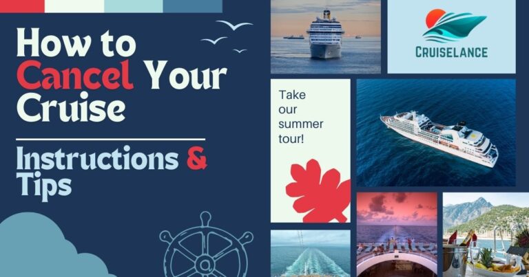 A person holding a phone and looking at a cruise ship in the distance, representing the process of canceling a cruise.